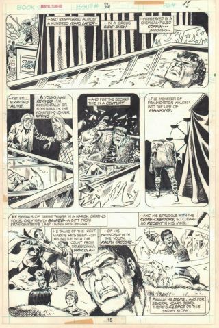 Marvel Team - Up 36 P.  15 Frankenstein Monster Vs.  Dracula 1975 Art By Sal Buscema