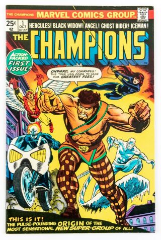 Champions 1 (1975 Marvel) Team Origin Hercules,  Ghost Rider,  Black Widow Vf,