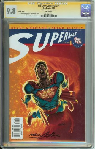 All Star Superman 1 Cgc 9.  8 White Pages / Variant Cover / Signed By Neal Adams