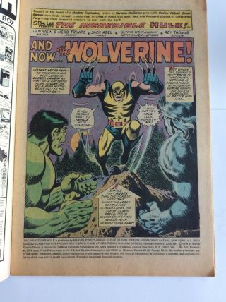 The Incredible Hulk 181 1974 Marvel Missing MVS Good First Wolverine 2