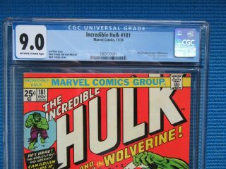 INCREDIBLE HULK 181 - CGC - (9.  0) - 1ST FULL APPEARANCE OF THE WOLVERINE 3
