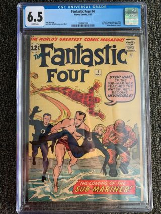 Fantastic Four 4 Cgc 6.  5 (white Pages) 1st Sub - Mariner Silver Age Appearance