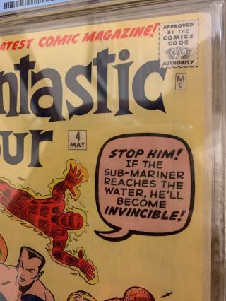 Fantastic Four 4 CGC 6.  5 (White Pages) 1st Sub - Mariner Silver Age Appearance 4