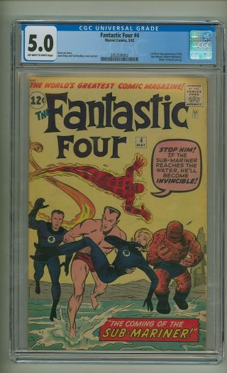 Fantastic Four 4 (cgc 5.  0) Ow/w Pgs; 1st S.  A.  App.  Sub - Mariner; Kirby (c 25044)