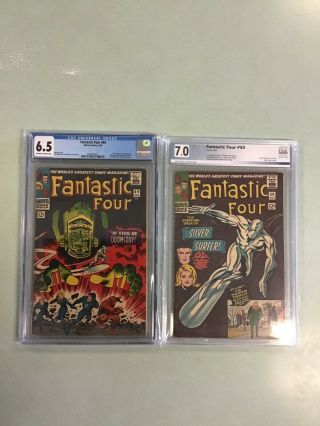 Fantastic Four 49 Cgc 6.  5 Oww 1st Silver Surfer & Galactus And Ff 50 7.  0 Pgx
