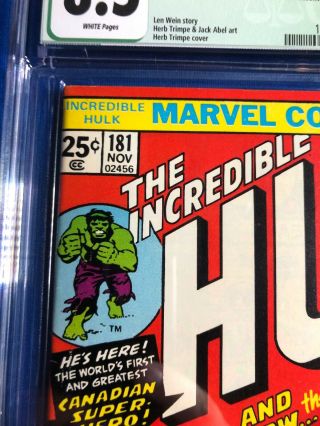 Incredible Hulk 181 CGC 8.  5 Qualified White Pages - 1st full app of Wolverine 3