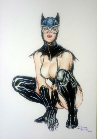Catwoman Sexy Art Pin Up 02 By Rene Cortes - 10 " X 15 "