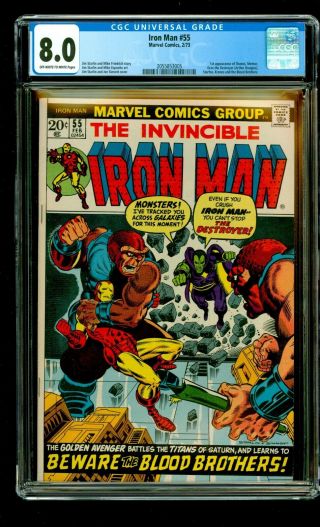 Iron Man 55 Cgc 8.  0 Ow/w 1st Thanos,  Drax,  Starfox Mentor Avengers Infinity War