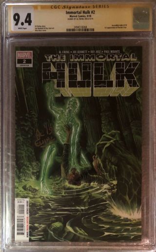 Immortal Hulk 2 - Cgc Ss 9.  4 - Signed By Al Ewing First Dr.  Frye - Ross Cover