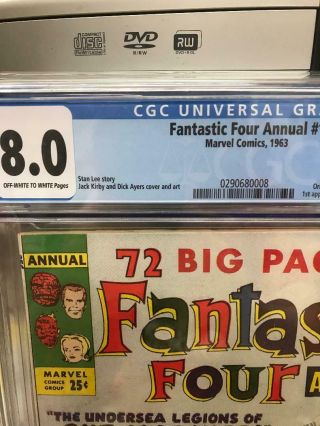 Fantastic Four Annual 1 CGC 8.  0 1st Dorma & Krang Spider - Man and Doom app ow/w 2