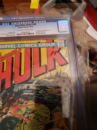 Incredible Hulk 180 - 1st App of Wolverine in Last Page Cameo - CGC 7.  5 - 1974 5