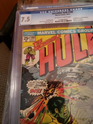Incredible Hulk 180 - 1st App of Wolverine in Last Page Cameo - CGC 7.  5 - 1974 6