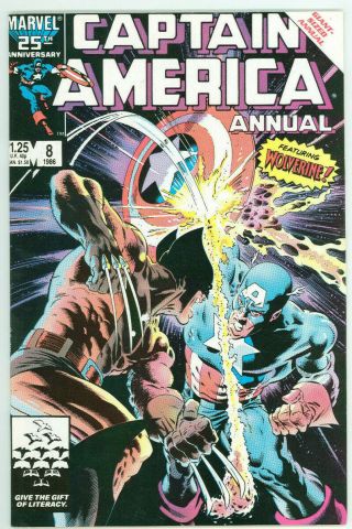 Captain America Annual 8 Wolverine Vs Captain America Zeck Marvel 1986 Nm -