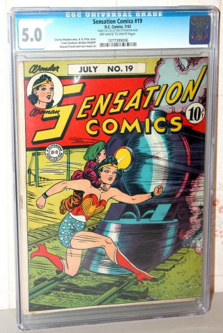 Sensation Comics 19 Early Wonder Woman Golden Age Dc 1943 Cgc 5.  0