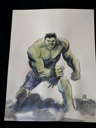 Val Mayerik Hand Painted Incredible Hulk Art 8.  5 " X11 " Marvel Comics