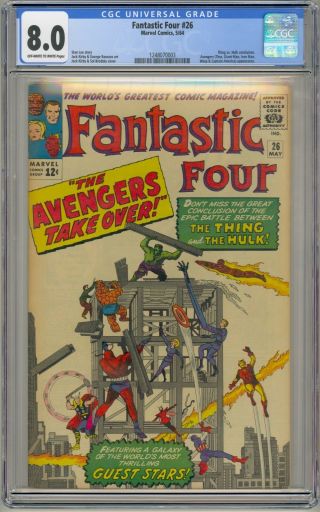Fantastic Four 26 Cgc 8.  0 Ow/w Thing Vs.  Hulk Stan Lee Marvel Comics 1964