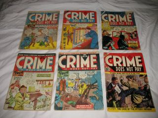 (6) " Crime Does Not Pay " Comics S 55,  59,  68,  100,  112,  137 1950s F/g/vg