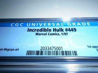 INCREDIBLE HULK 449 CGC 9.  4 WHITE PAGES 1ST APPEARANCE OF THUNDERBOLTS RED HOT 2