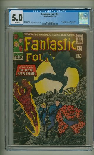 Fantastic Four 52 (cgc 5.  0) White Pages; 1st App.  Black Panther; Kirby (c 25085)