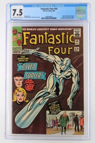 Fantastic Four 50 - Cgc 7.  5 Vf - Marvel 1966 - Silver Surfer Battles Galactus