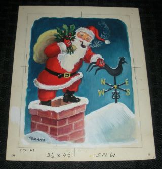 Merry Christmas Santa Claus W/ Weathervane Chimney 6x7 " Greeting Card Art Fl61