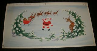 Merry Christmas Santa Claus W/ Reindeer & Sleigh 10.  5x6 Greeting Card Art 150 - 5