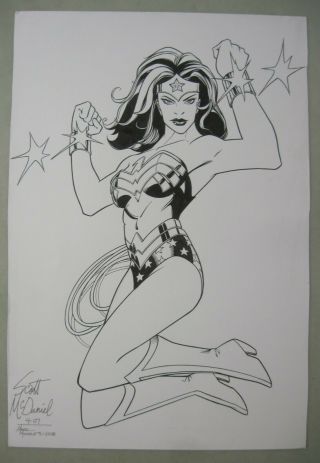 Wonder Woman Commissioned Convention Sketch Signed Scott Mcdaniel Mark Morales