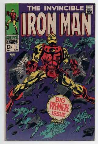 Iron Man 1,  Vg,  (4.  5),  1968 Marvel,  White Pages,  Gene Colan Art