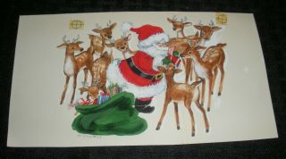 Merry Christmas Santa Claus W/ Reindeer 8.  5x5 " Greeting Card Art Sp5227