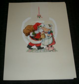 Christmas Santa W/ Mrs Claus Under Mistletoe 7x9.  5 " Greeting Card Art Fl425