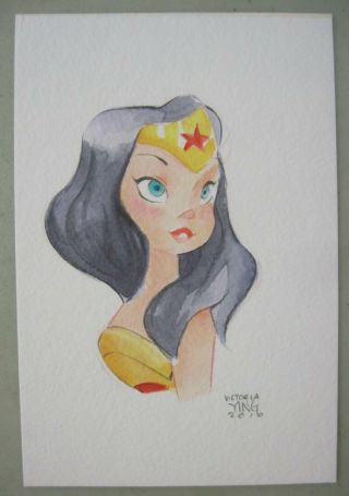 Victoria Ying Wonder Woman Commissioned Convention Sketch Painting 2016 Signed