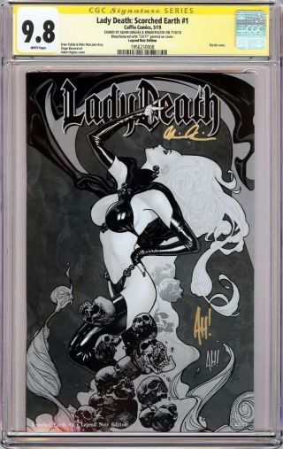 Lady Death Scorched Earth 1 Noir Legend Variant Cgc 9.  8 Ss Signed Adam Hughes,  1