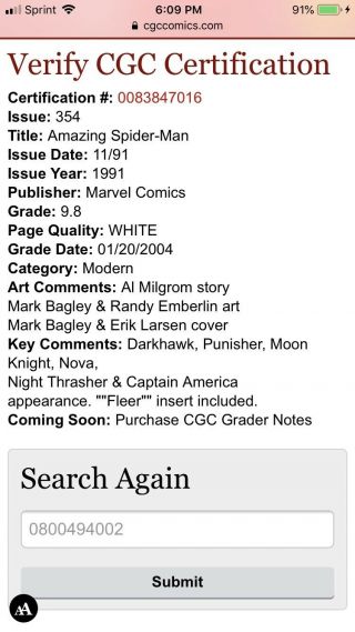 Spider - Man 354 CGC 9.  8 NM/MT White Pages - Punisher Moon Knight Nova 4