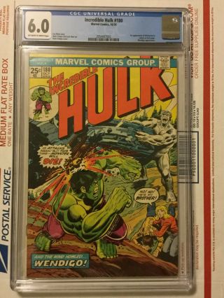 Incredible Hulk 180_cgc 6.  0_1st Wolverine Cameo _1974_wendigo Story_oww Pages