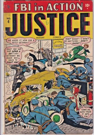 Justice Comics 4 Vg 1948 Fbi In Action Marvel/atlas Golden Age Comics