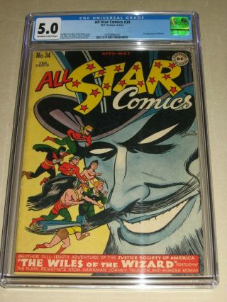 All Star 34 (dc Comics 1947) Cgc 5.  0 Justice Society Flash Wonder Woman