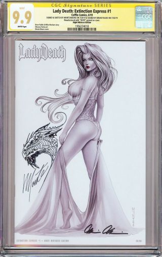 Lady Death Extinction Express 1 Variant Cgc 9.  9 Ss Signed Pulido & Moore,  Sketch