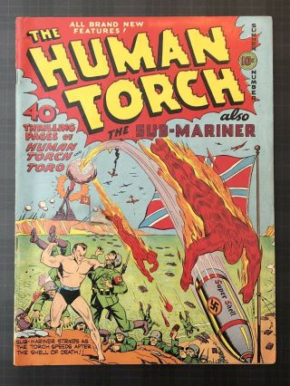 Human Torch 5 (4) Golden Age Timely - Classic Ww2 Cover - -
