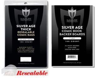100 Silver Resealable Thick Comic Poly Bags And Boards Max Archival Book Storage