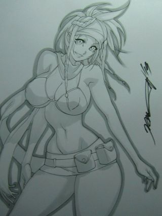 Rikku Final Fantasy Girl Sexy Busty Sketch Pinup - Daikon Art