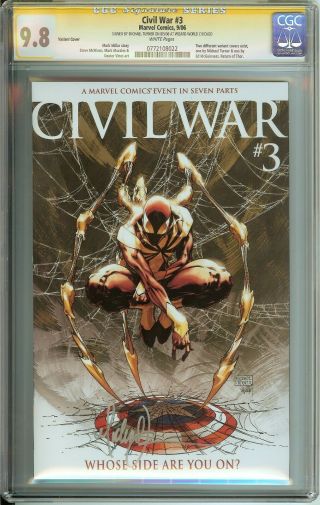 Civil War 3 Cgc 9.  8 White Pages // Variant Cover // Signed By Michael Turner