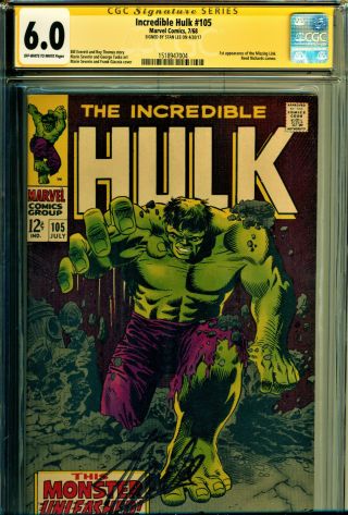 Incredible Hulk 105 Cgc 6.  0 Ow/w Pgs Signed By Stan Lee Classic Hulk Cover