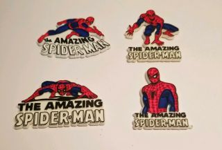 Vintage Classic Marvel Comics " Spiderman " Set Of 4 Fridge Plastic Magnets.