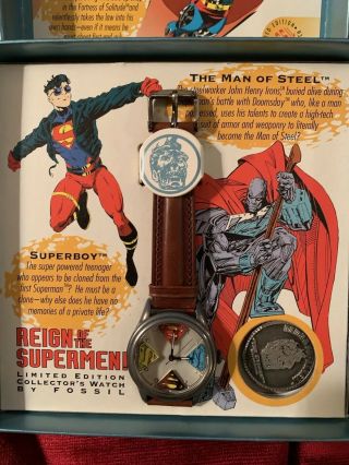 REIGN OF THE SUPERMEN / LIMITED EDITION COLLECTOR’S WATCH / 1993 / FOSSIL / NIB 3