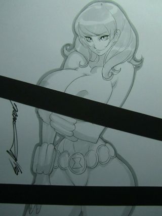 Blackwidow Girl Sexy Busty Sketch Pinup - Daikon Art