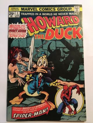 Howard The Duck 1 (jan 1976,  Marvel) First Issue,  Spider - Man Fn - 5.  5
