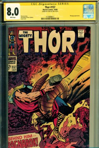 Thor 157 Cgc 8.  0 White Pgs Ss Signed By Stan Lee - Jack Kirby Cover/art Mangog
