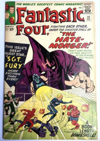 Fantastic Four 21 Stan Lee Jack Kirby Nick Fury Hate Monger Key Issue
