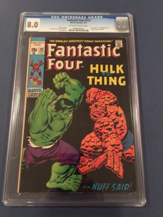 Fantastic Four 112 (jul 1971,  Marvel) Cgc 8.  0 Classic Hulk V Thing Cover