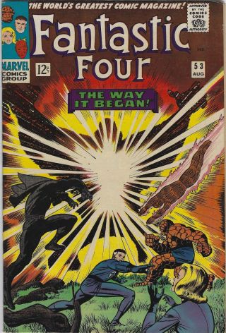 Fantastic Four 53 Aug 1966,  Marvel Black Panther Stan Lee Classic Comic 8.  0 Vf